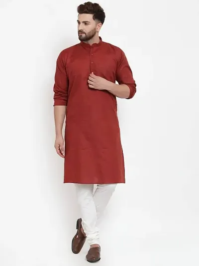 Reliable Cotton Blend Solid Long Length Kurta For Men