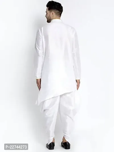 Reliable White Dupion Silk Asymmetric Solid Long Length Kurta For Men-thumb2