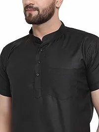 Reliable Black Cotton Blend Solid Short Length Kurta For Men-thumb3