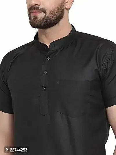 Reliable Black Cotton Blend Solid Short Length Kurta For Men-thumb4