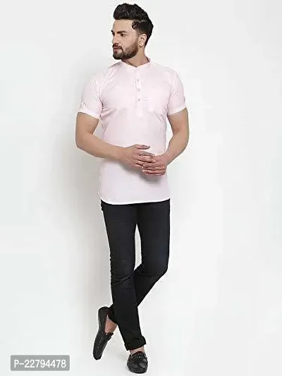 Reliable Pink Cotton Blend Solid Short Length Kurta For Mens-thumb3