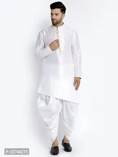 Reliable White Dupion Silk Asymmetric Solid Long Length Kurta For Men-thumb0