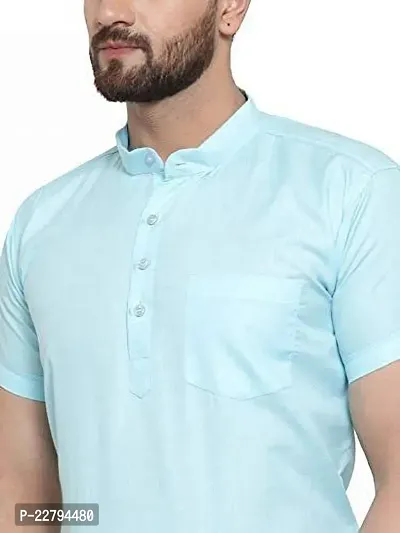 Reliable Blue Cotton Blend Solid Short Length Kurta For Mens-thumb4