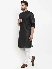 Reliable Black Cotton Blend Solid Long Length Kurta For Men-thumb2