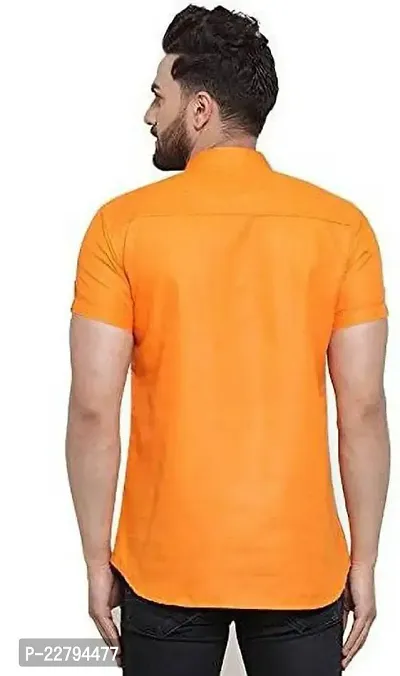 Reliable Orange Cotton Blend Solid Short Length Kurta For Mens-thumb2