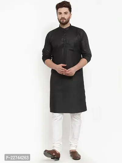 Reliable Black Cotton Blend Solid Long Length Kurta For Men-thumb0