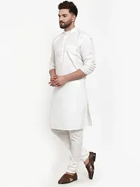 Reliable White Cotton Blend Solid Long Length Kurta For Men-thumb2