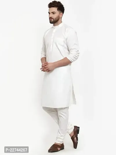 Reliable White Cotton Blend Solid Long Length Kurta For Men-thumb3