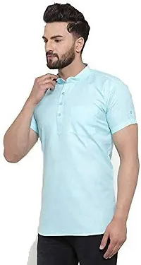 Reliable Blue Cotton Blend Solid Short Length Kurta For Mens-thumb4