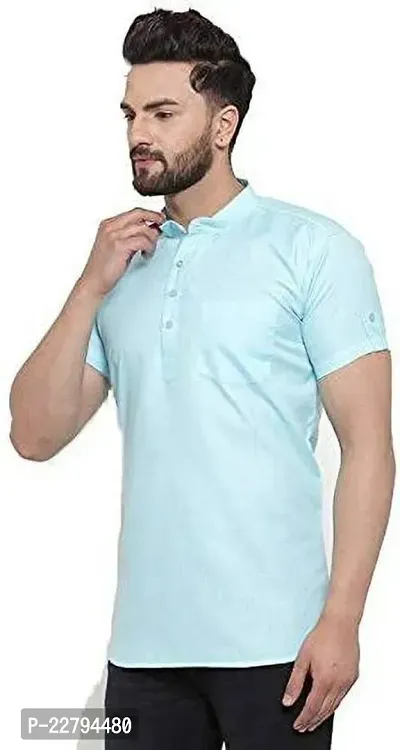 Reliable Blue Cotton Blend Solid Short Length Kurta For Mens-thumb5