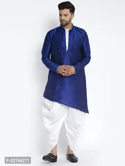 Reliable Royal Blue Dupion Silk Asymmetric Solid Long Length Kurta For Men