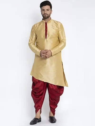 Reliable Dupion Silk Asymmetric Solid Long Length Kurta For Men