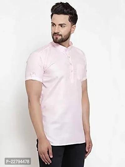 Reliable Pink Cotton Blend Solid Short Length Kurta For Mens-thumb0