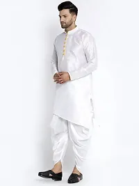 Reliable White Dupion Silk Asymmetric Solid Long Length Kurta For Men-thumb2