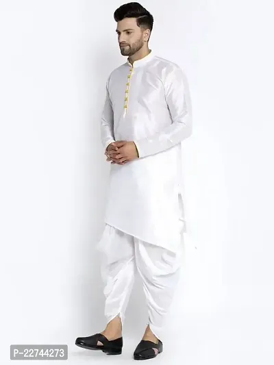 Reliable White Dupion Silk Asymmetric Solid Long Length Kurta For Men-thumb3