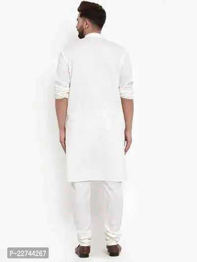 Reliable White Cotton Blend Solid Long Length Kurta For Men-thumb2