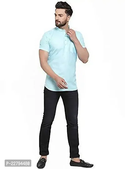 Reliable Blue Cotton Blend Solid Short Length Kurta For Mens-thumb3