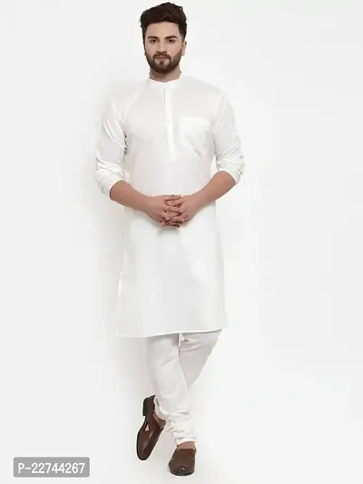 Reliable White Cotton Blend Solid Long Length Kurta For Men-thumb0