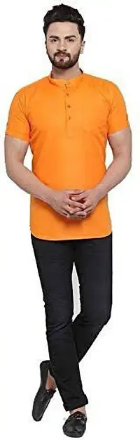 Reliable Orange Cotton Blend Solid Short Length Kurta For Mens-thumb2