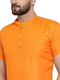 Reliable Orange Cotton Blend Solid Short Length Kurta For Men-thumb2