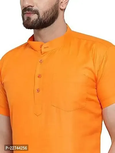Reliable Orange Cotton Blend Solid Short Length Kurta For Men-thumb3