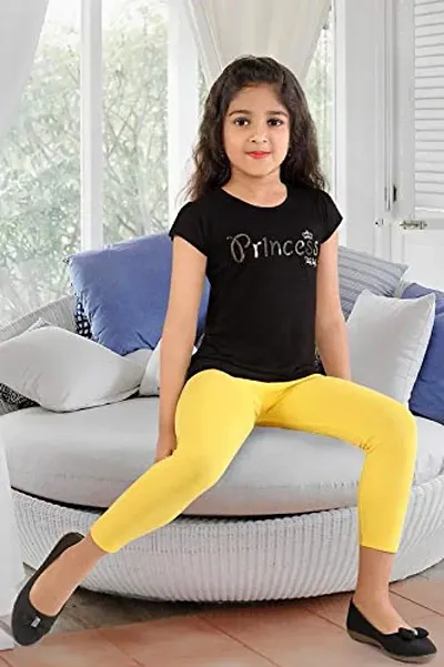 MYBODY Lycra Plain Ankle Length Yellow Leggings for Kids/Girls | Extra Soft |Elastic Closure|(Size - 2-14 Years)