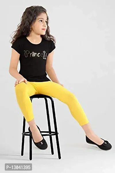 MYBODY Lycra Plain Ankle Length Yellow Leggings for Kids/Girls | Extra Soft |Elastic Closure|(Size - 2-14 Years)-thumb3