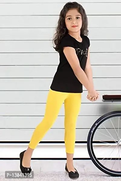 MYBODY Lycra Plain Ankle Length Yellow Leggings for Kids/Girls | Extra Soft |Elastic Closure|(Size - 2-14 Years)-thumb2