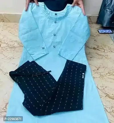 Stylish Blue Khadi Cotton Kurta Bottom Set For Women-thumb0