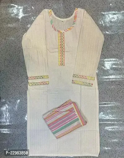 Stylish Beige Khadi Cotton Kurta Bottom Set For Women