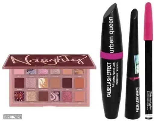 18 Shades Naughty Eye Shadow , Mascara , Eyeliner , Eye Brow Pencil - 4 Items