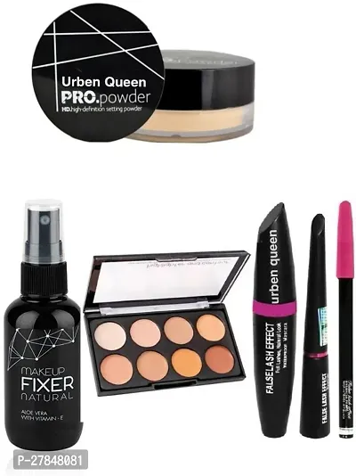 Fixer , Concealer Highlighter Contour -3 In 1 Palette , Mascara , Eyeliner , Eyebrow Pencil , Loose Powder Matte - 6 Items-thumb0