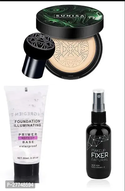 Sunis Foundation Mushroom Head Air Cushion Waterproof Bb Cream Frost Concealer Oil Control Face Make Up Foundation And Makeup Base Primer And After Makeup Fixer (3 Items)-thumb0