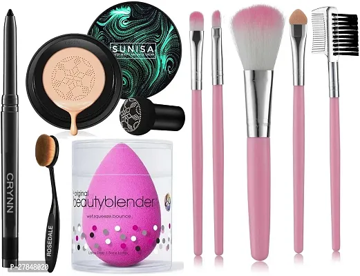 Makeup Combo- 1 Kajal , 5 Makeup Brush , 1 Oval Brush , 1 Blender Sponge Puff , 1 Foundation-thumb0