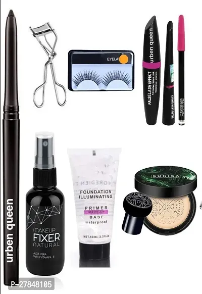 Makeup Combo- Kajal , Eyelash , Eyelash Curler , Fixer , Primer , Mascara , Eyeliner , Eyebrow Pencil , Sunisa Foundation Waterproof Cc Cream Foundation - 9 Items-thumb0