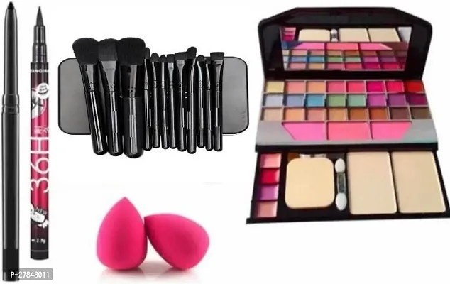 Set Of 12 Makeup Brushes , Tya 6155 Makeup Kit , 36 H Eyeliner , A Black Eyeliner , 2 Blender Puff - Set Of 6-thumb0