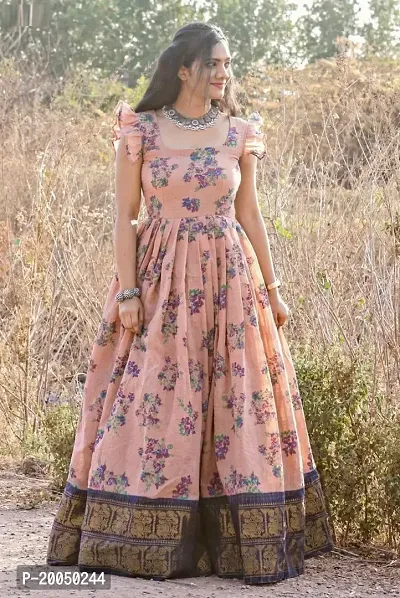Stylish Fancy Designer Chanderi Cotton Ethnic Gown For Women-thumb2