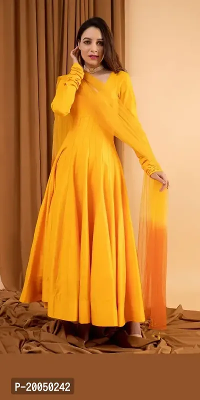 Stylish Fancy Designer Taffeta Silk Ethnic Gown With Dupatta For Women-thumb2
