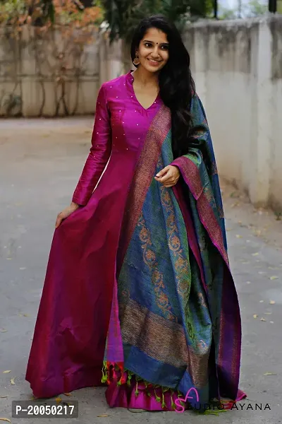 Stylish Fancy Designer Taffeta Silk Ethnic Gown With Dupatta For Women