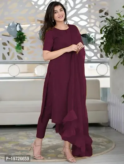 Stylish Cotton Kurta, Bottom And Dupatta Set For Women-thumb3