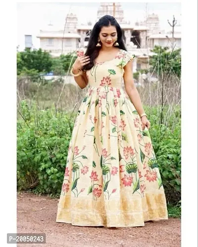 Stylish Fancy Designer Chanderi Cotton Ethnic Gown For Women-thumb0