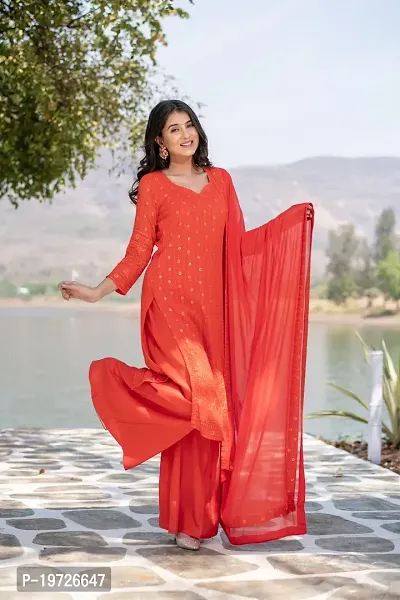 Stylish Georgette Kurta, Bottom And Dupatta Set For Women-thumb0