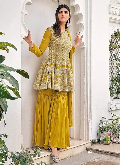 Designer Embroidered Party Wear Gharara Suit