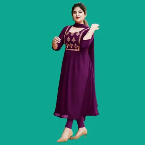 Stylish Georgette Kurta with Bottom And Duppata For Women