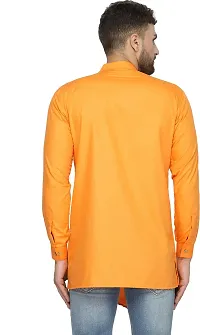 Reliable Orange Cotton Blend Solid Hip Length Kurta For Men-thumb1