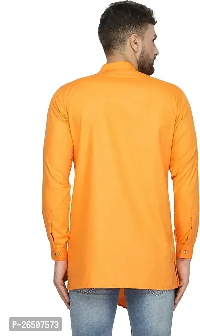 Reliable Orange Cotton Blend Solid Hip Length Kurta For Men-thumb2