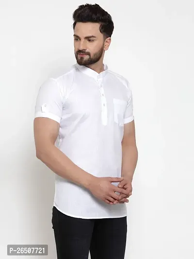 Reliable White Cotton Blend Solid Hip Length Kurta For Men-thumb3