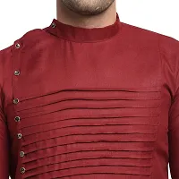 Reliable Maroon Cotton Blend Solid Hip Length Kurta For Men-thumb3