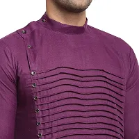 Reliable Purple Cotton Blend Solid Hip Length Kurta For Men-thumb3