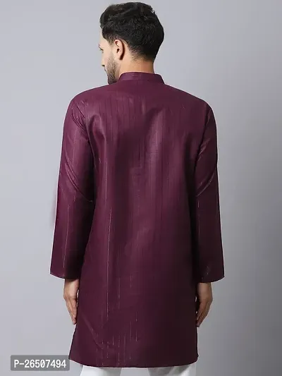 Reliable Purple Cotton Blend Solid Short Length Kurta For Men-thumb2